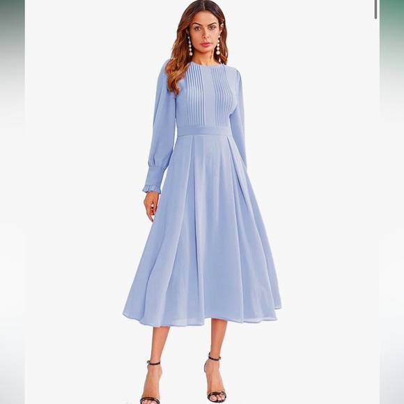 Milumia Women's Elegant Frilled Long Sleeve Pleated Fit & Flare Dress X-Small - Picture 7 of 8